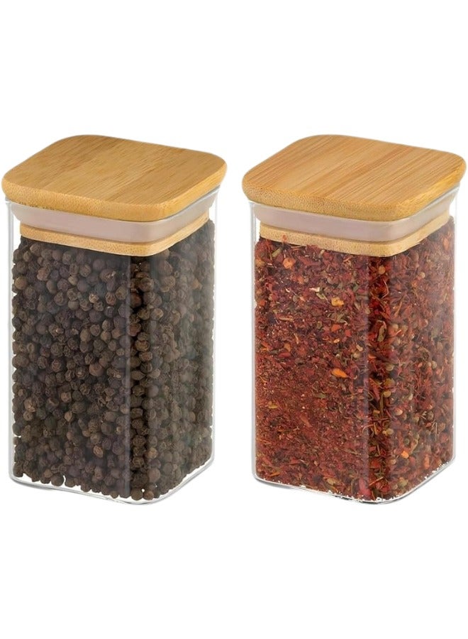 برطمان زجاج شفاف بغطاء خشب بامبو محكم الغلق مانع للتسرب للمطبخ والخزانات للمكسرات والشاي والسكر والقهوة والتوابل والماسالا، يستخدم في المقهى والمطعم والفندق والحرف، 150 مل، 2 قطع - Image 1