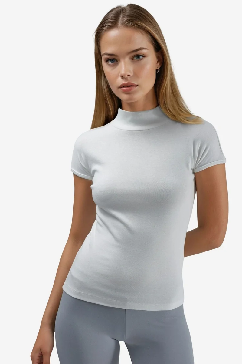 BUSEM Fitted Half Turtleneck Cotton Blouse