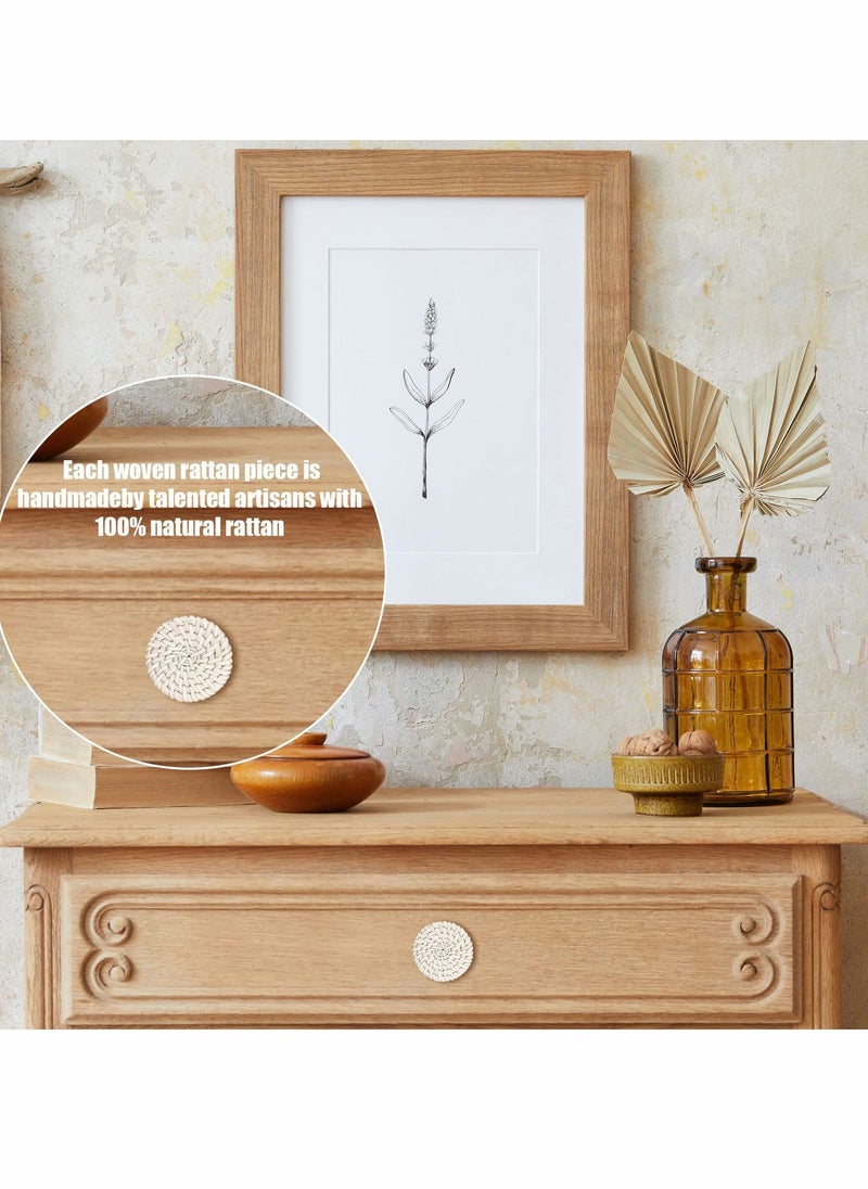 Generic - Wooden Drawer Knobs, Rattan Dresser Knobs Round Handmade Wicker Woven and Screws for Boho Furniture Knobs Cabinets Dresser Handles Hardware Pulls Cabinet Knobs (Wood Color (35*30mm)) - Image 1