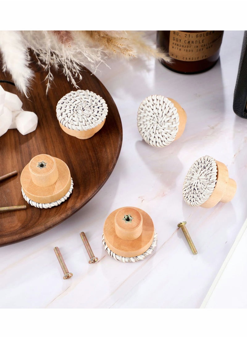 Generic - Wooden Drawer Knobs, Rattan Dresser Knobs Round Handmade Wicker Woven and Screws for Boho Furniture Knobs Cabinets Dresser Handles Hardware Pulls Cabinet Knobs (Wood Color (35*30mm)) - Image 1