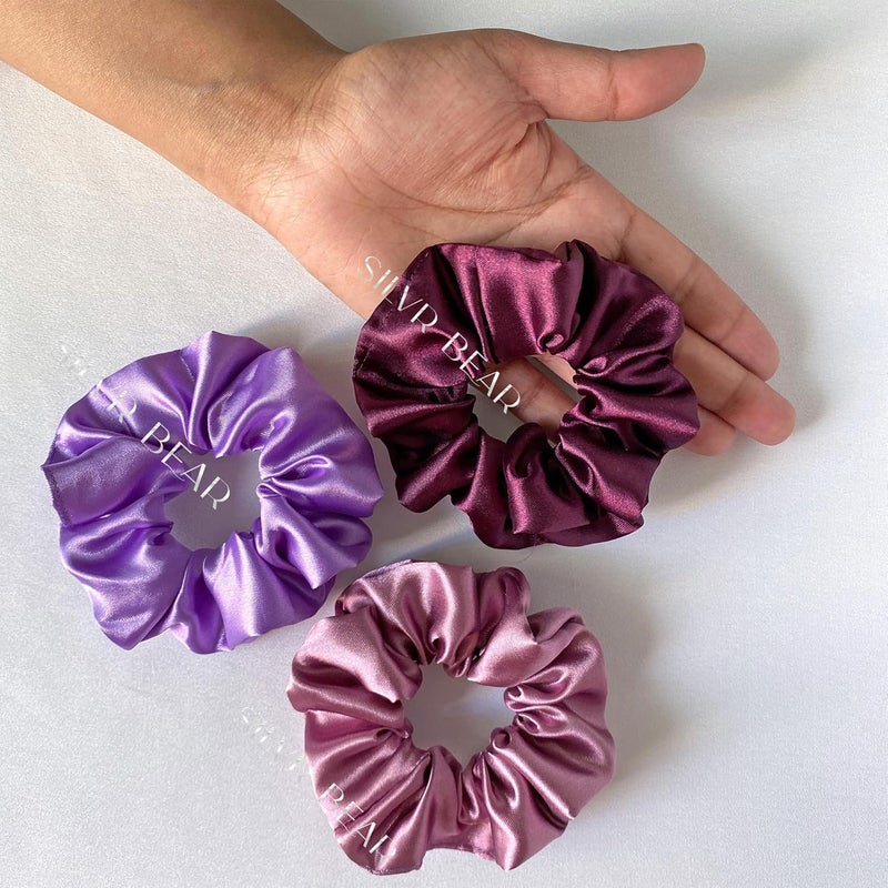 Silvr Bear Luxury Satin Scrunchies Set for Women, Girls | Anti-Hair-Breakage Hair Ties - Image 2