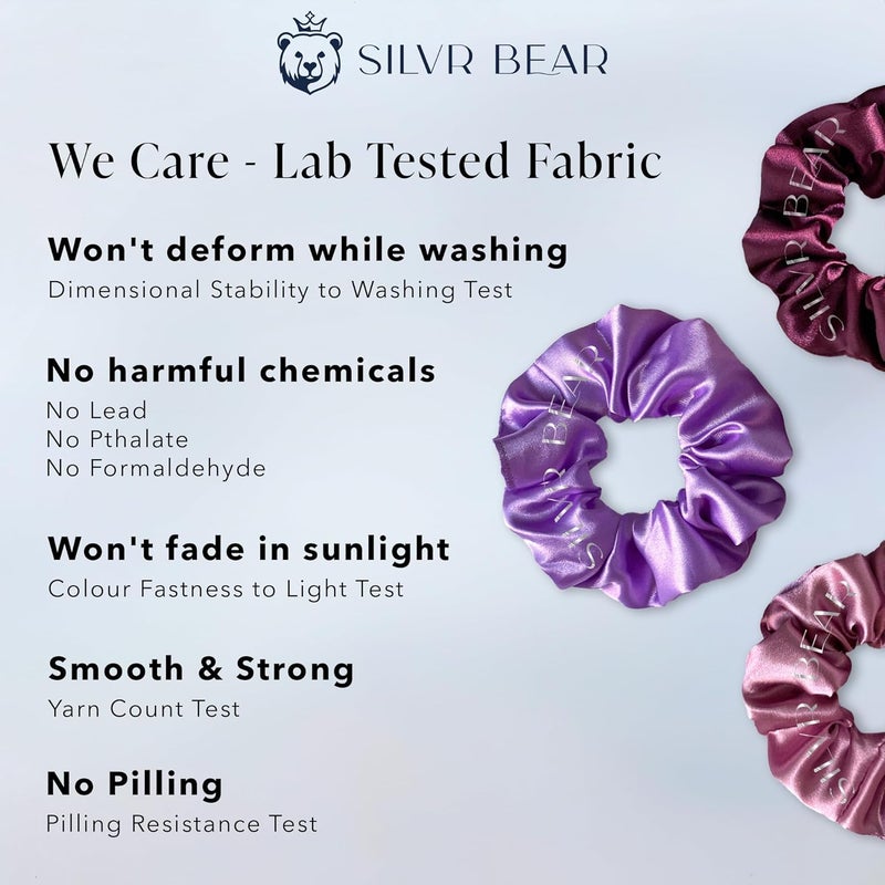 Silvr Bear Luxury Satin Scrunchies Set for Women, Girls | Anti-Hair-Breakage Hair Ties - Image 3