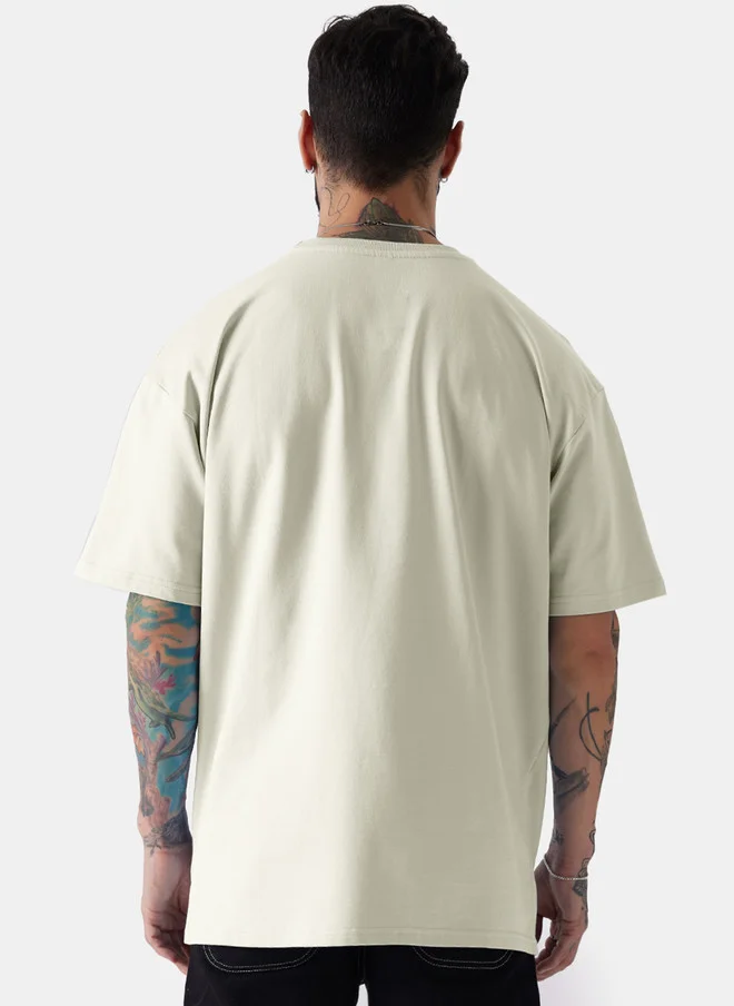 The Souled Store  The Souled Store Men Solid Off White Cotton Oversized Fit T-Shirt  | Best Price UAE