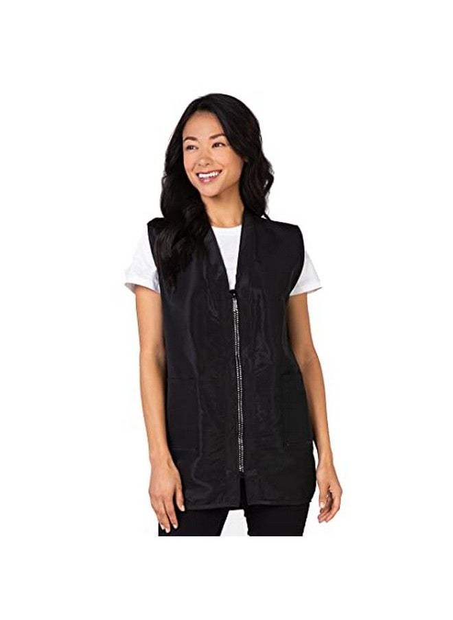 Betty Dain Glitz Rhinestone Zipper Salon Stylist Vest Rhinestone Closure And Iridescent Fabric Vneckline Adjustable Belt Pockets With Zippered Bottoms Water Resistant Lightweight Black M  - Image 1