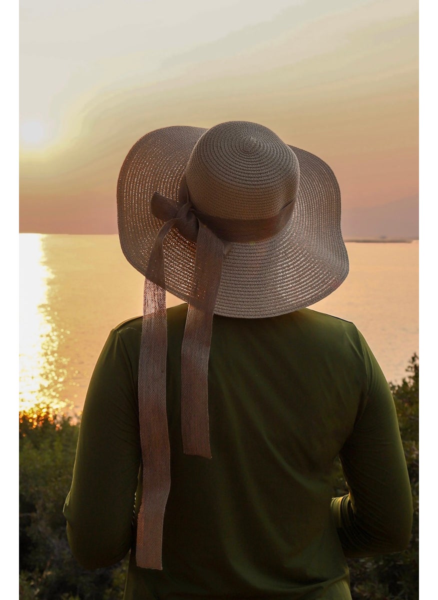 Remsa Mayo Linen Ribbon Detailed Straw Hat Camel RŞ-106  - Image 1