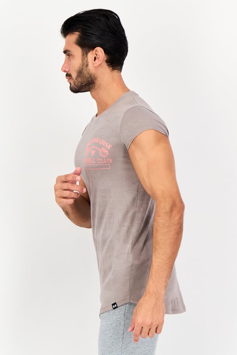 Under Armour X Project Rock Men Sportswear Fit Short Sleeve Outdoor T-Shirt, Taupe - Image 2