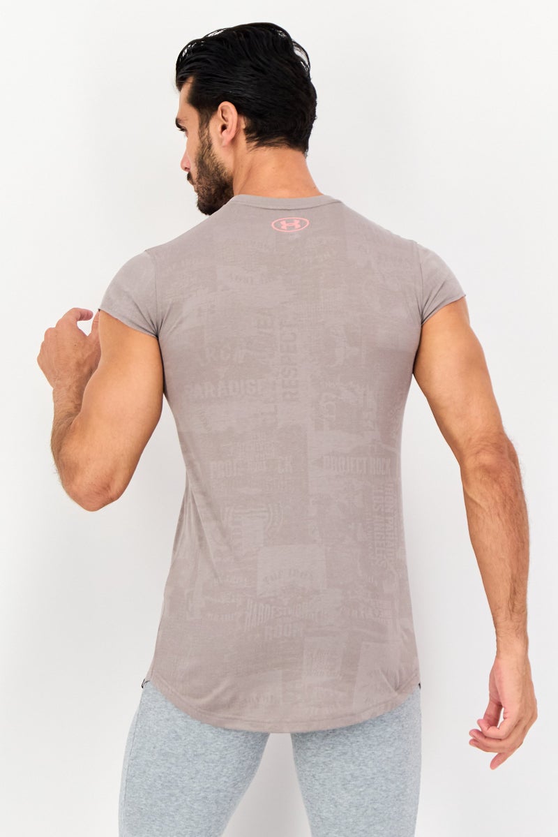 Under Armour X Project Rock Men Sportswear Fit Short Sleeve Outdoor T-Shirt, Taupe - Image 3