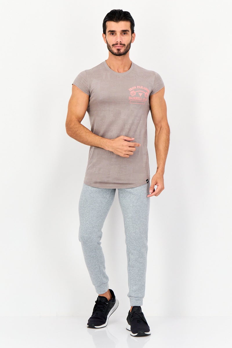 Under Armour X Project Rock Men Sportswear Fit Short Sleeve Outdoor T-Shirt, Taupe - Image 4