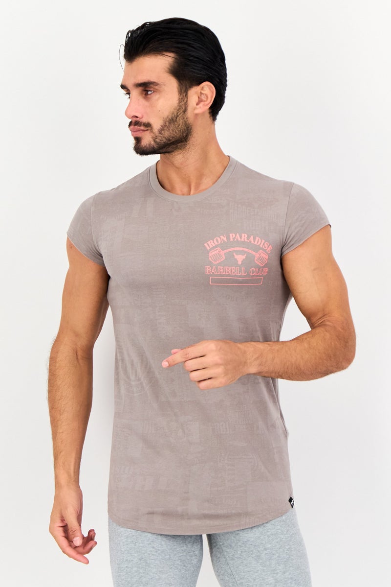 Under Armour X Project Rock Men Sportswear Fit Short Sleeve Outdoor T-Shirt, Taupe - Image 1