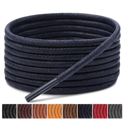 Handshop 3 Pairs Dress Shoe Laces for Men, Replacement Shoelaces for Dress Shoes, Waxed Round Shoe Strings for Women’s Oxford Shoes and Chukka(Navy Blue, 27.4") - Image 1