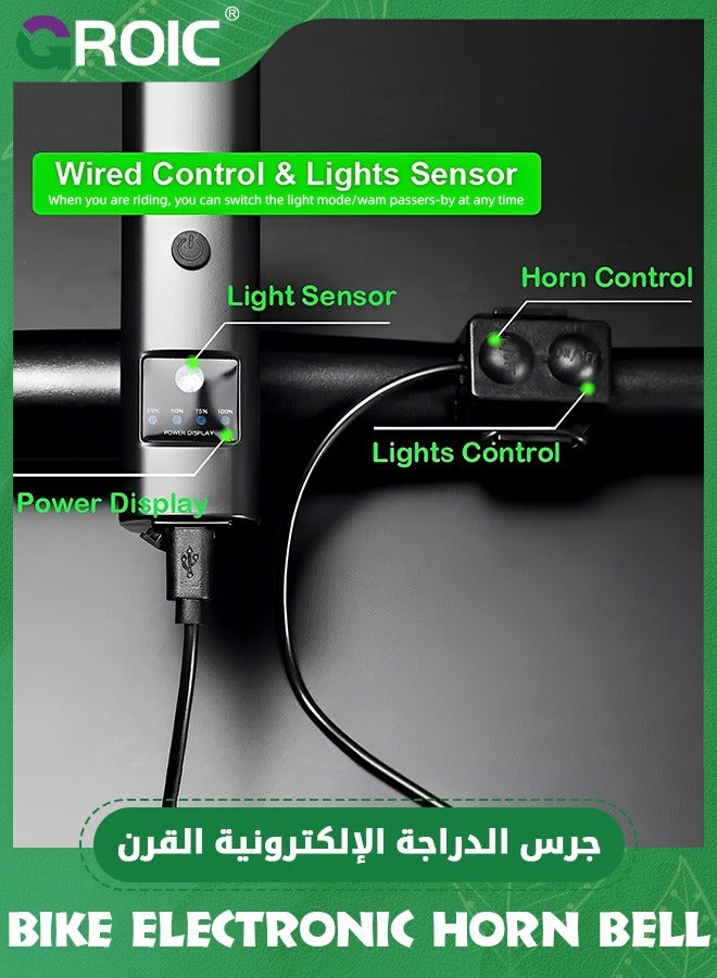 GROIC 2000 mAh Bicycle Horn Light, 4-level Power Display, Intelligent Light Sensing Outdoor Cycling High Pitched Charging Front Light Charged Display Bike Horn Light Bicycle Lights Bicycle Accessories - Image 5
