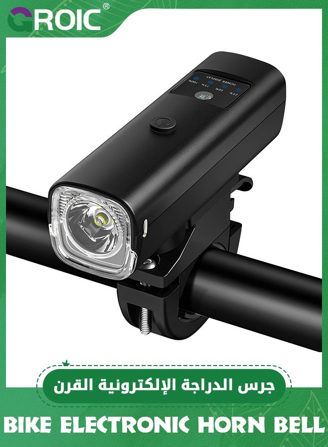 GROIC 2000 mAh Bicycle Horn Light, 4-level Power Display, Intelligent Light Sensing Outdoor Cycling High Pitched Charging Front Light Charged Display Bike Horn Light Bicycle Lights Bicycle Accessories - Image 1