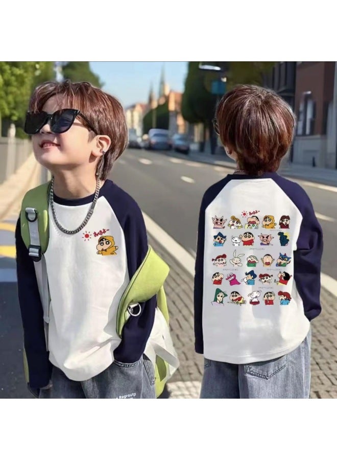 Pure Cotton Kidsren's Spring & Fall Long-sleeved T-shirts Autum New Boys' Casual Bottoming Shirts Girls' Baby Fashionable Tops