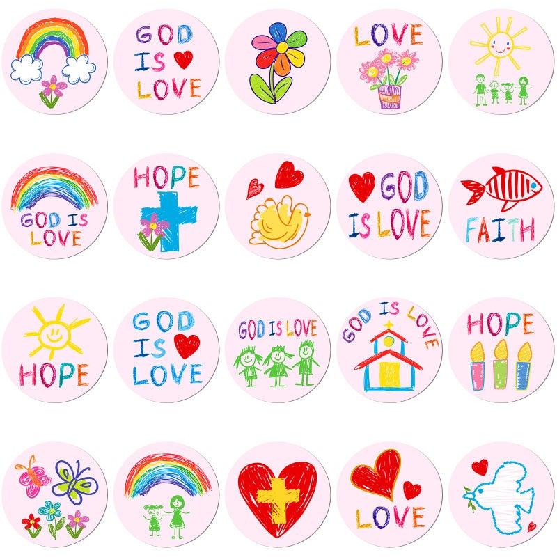 Geyee 600 Pcs Christian Religious Stickers for Kids Jesus Faith Shape Easter Stickers Catholic Child Drawn Scripture Decors for Toddler Art Crafts(Drawing Style) - Image 1