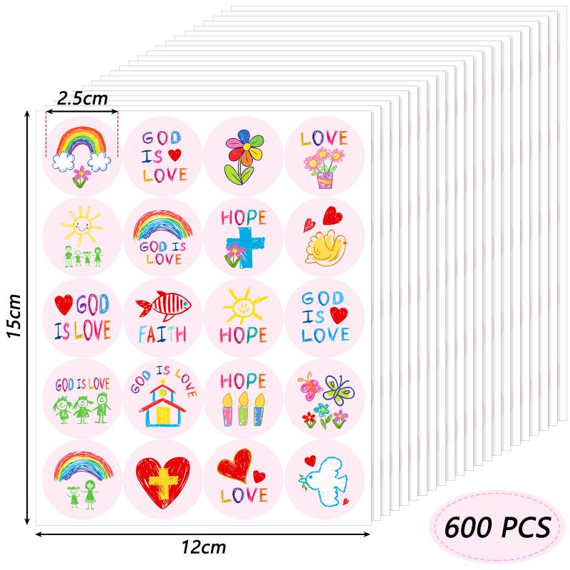 Geyee 600 Pcs Christian Religious Stickers for Kids Jesus Faith Shape Easter Stickers Catholic Child Drawn Scripture Decors for Toddler Art Crafts(Drawing Style) - Image 2
