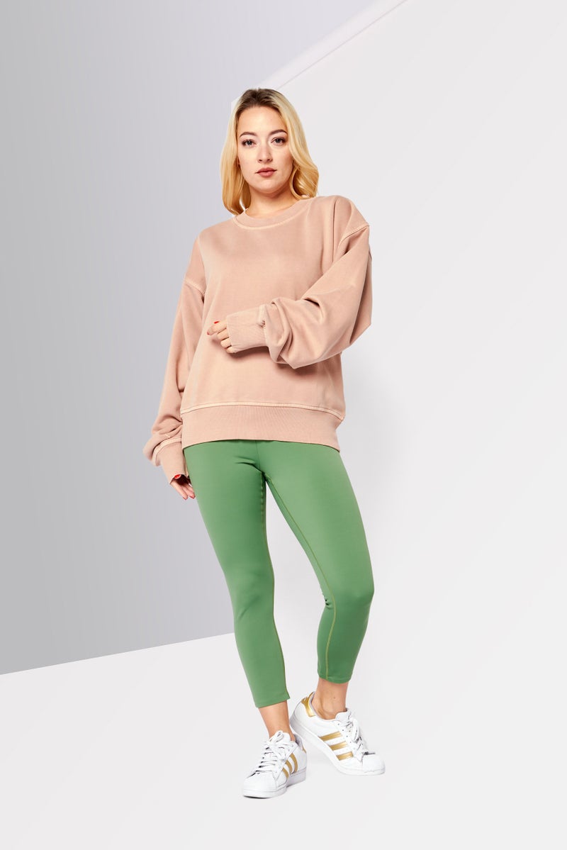 DIESEL Women Crew Neck Long Sleeve Solid Sweatshirts, Dusty Peach - Image 2