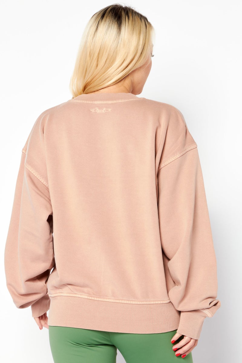 DIESEL Women Crew Neck Long Sleeve Solid Sweatshirts, Dusty Peach - Image 4