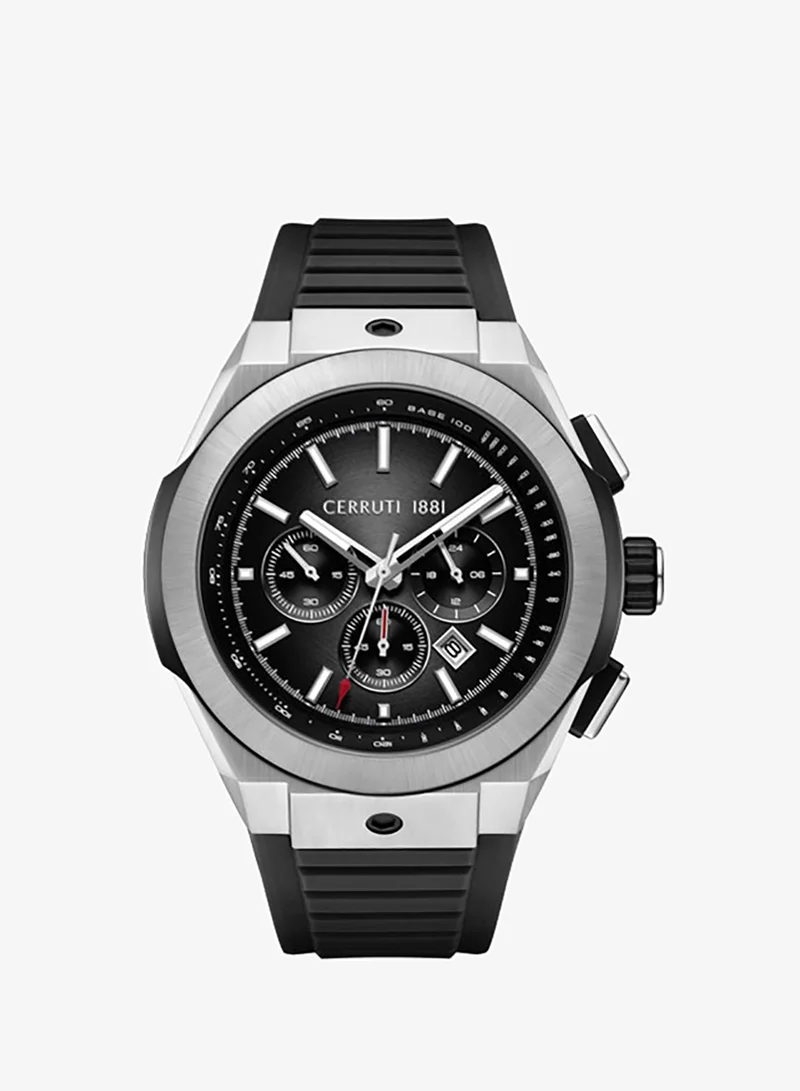 شيروتي 1881 Ruscello Declination Black Dial Silicone Strap Chronograph Watch for Men, 48mm