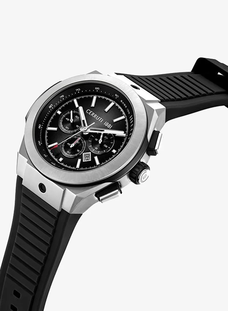 شيروتي 1881 Ruscello Declination Black Dial Silicone Strap Chronograph Watch for Men, 48mm