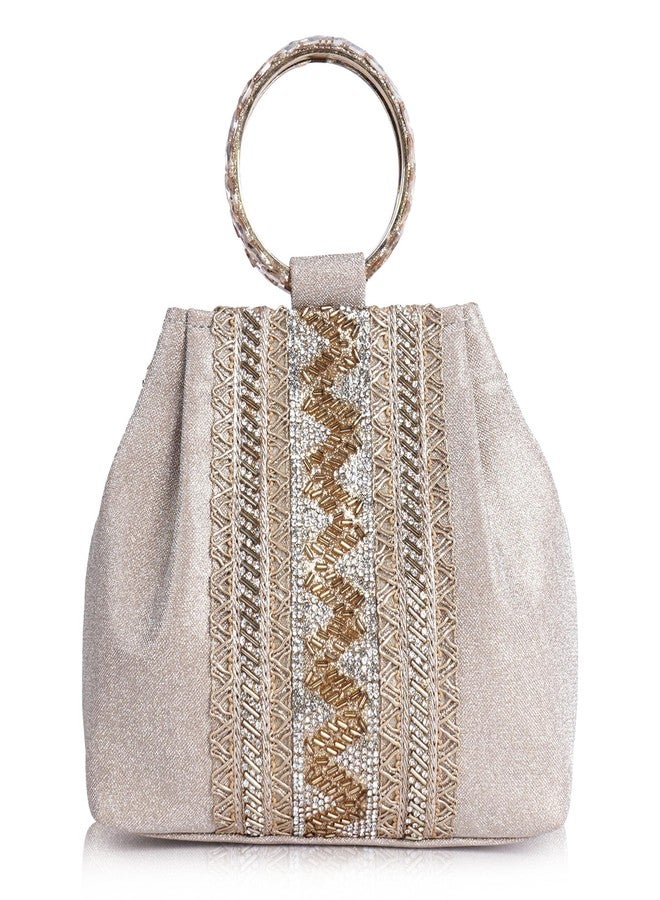 PLANX SILK Fabric Stylish Trendy Unique Designer Potli Bag - Fancy Top Handle Wedding Clutch For Women - Image 1