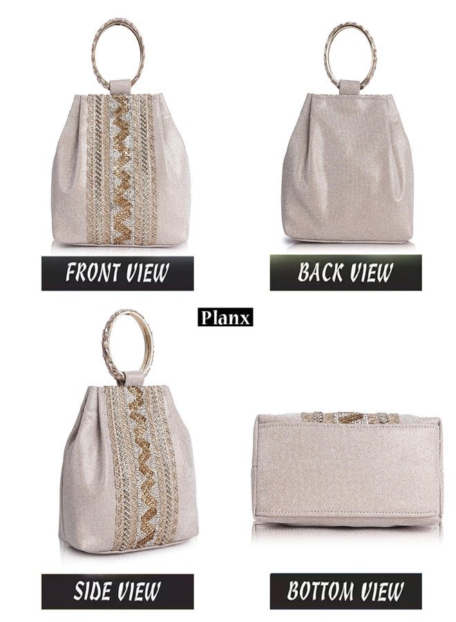 PLANX SILK Fabric Stylish Trendy Unique Designer Potli Bag - Fancy Top Handle Wedding Clutch For Women - Image 5