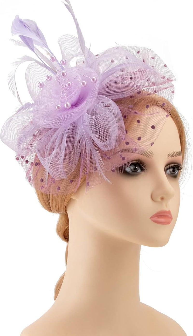 DRESHOW Fascinators Hat Flower Mesh Ribbons Feathers on a Headband and a Clip Tea Party Headwear for Girls and Women - Image 3
