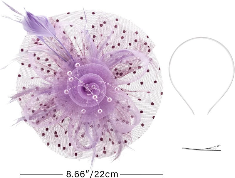 DRESHOW Fascinators Hat Flower Mesh Ribbons Feathers on a Headband and a Clip Tea Party Headwear for Girls and Women - Image 2