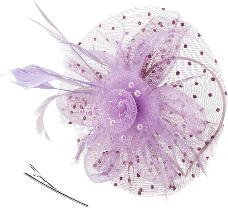 DRESHOW Fascinators Hat Flower Mesh Ribbons Feathers on a Headband and a Clip Tea Party Headwear for Girls and Women - Image 1