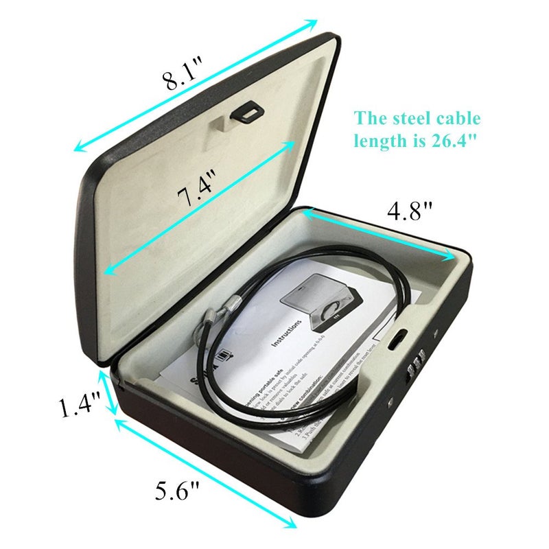 SEPOXÂ® Water/Fire-Resistant Portable Security Case Lock Box Steel, Personal Travel Safe Storage Cabinet for Small Item, 3-Ft Cable, Ressetable Combination Lock for Dorm, Car, Sports, Office - Image 2