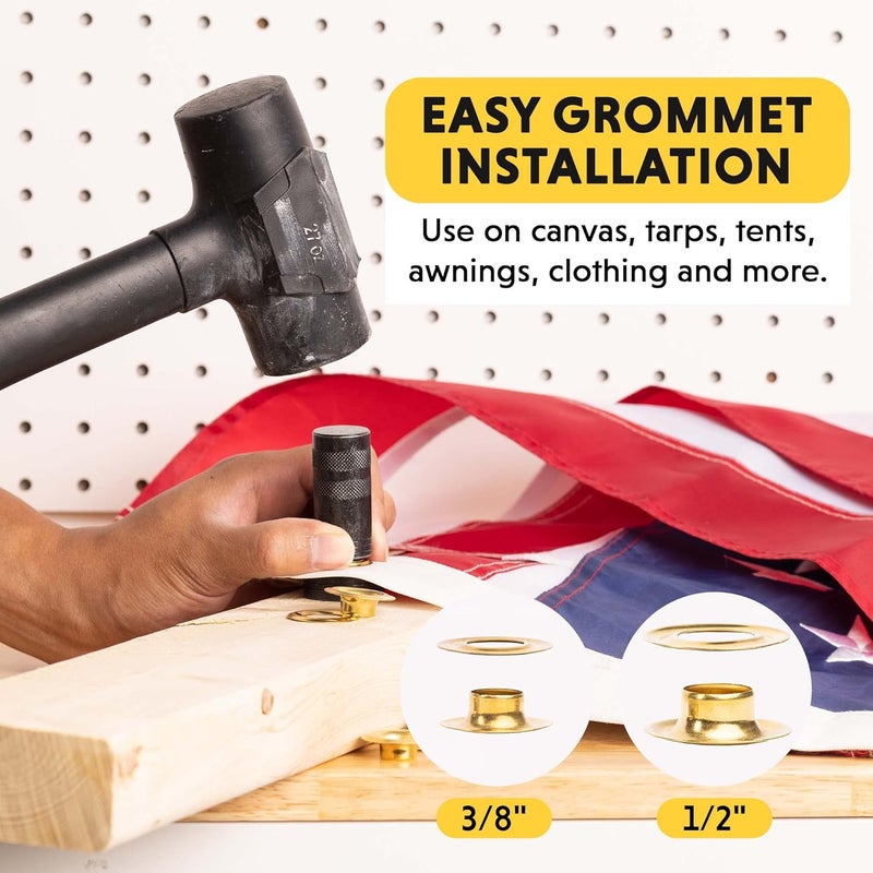 General Tools 3/8"-1/2" Grommet Kit - Rustproof Solid Brass Grommets for Tarp Repair, Reinforcing Canvases, and Fabric Rings - Image 2