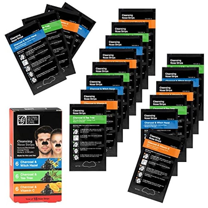 Global Beauty Care 18 Nose Cleansing Strips VARIETY PACK Charcoal with Tea Tree, Witch Hazel, & Vitamin C For Blackheads Removal Strips - 18 Ct - Image 2