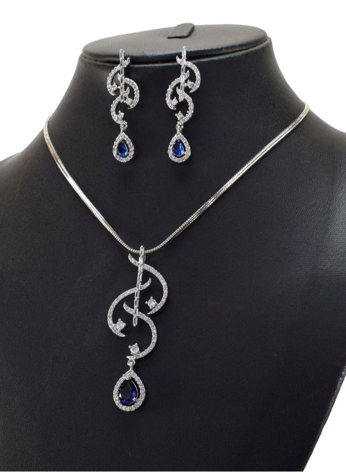 Glamsouq Premium Zircon Blue Coloured Pendant Set