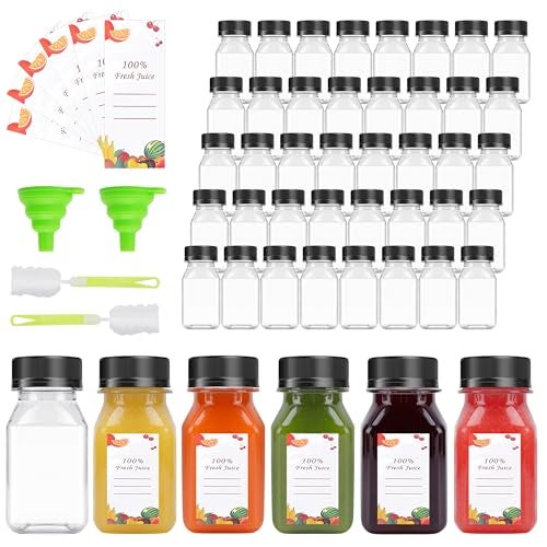 OBKJJ 40 pcs 4oz Pcs Juice Bottles, Juice Bottle with Caps Reusable Empty Clear Bottles with Label, Funnel, Brush Bulk Beverage Containers for Juicing, Drinking, Smoothie and Other Beverages (4-OZ) - Image 1