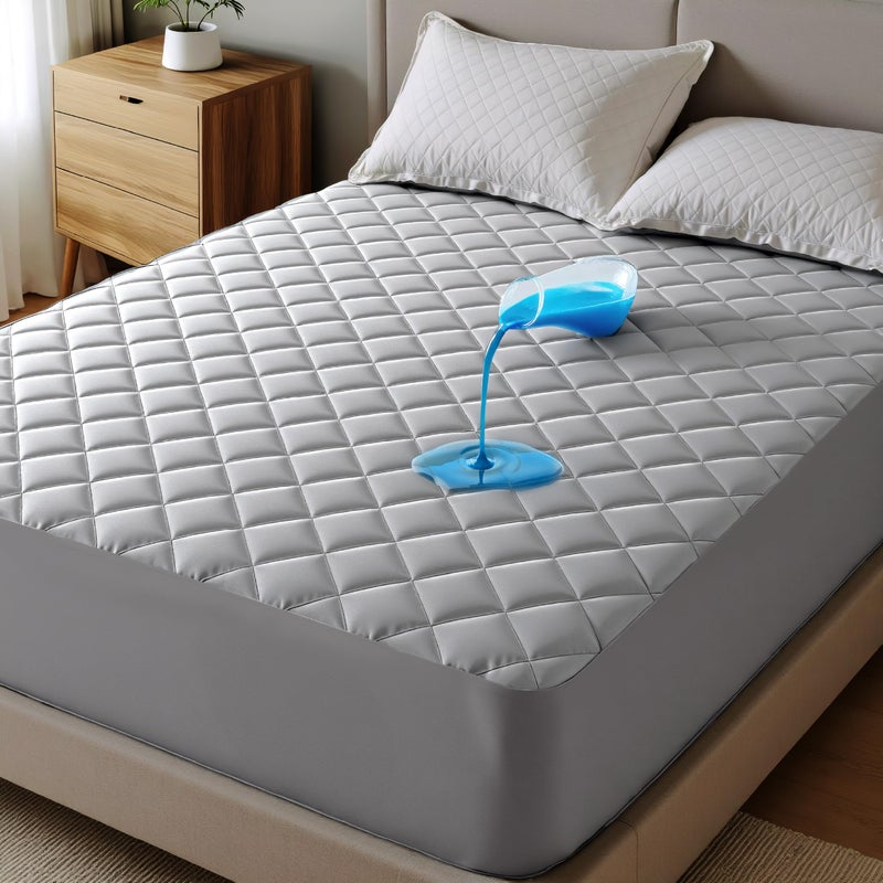 Bedsure Queen Mattress pad Quilted Waterproof Mattress Protector with Deep Pocket up to 22 Inches Soft Breathable Bed Pad Covers Queen Bed Topper for Home Bedroom Hotel Grey