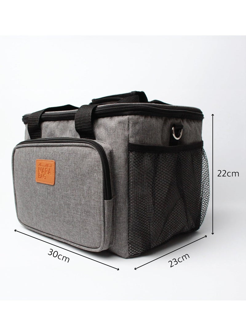 نارا صندوق غداء معزول للطعام للمكتب - حقيبة غداء ساخنة وباردة بسعة كبيرة - وعاء طعام حراري مانع للتسرب للوجبات والمشروبات والسفر والاستخدام في الهواء الطلق - تصميم متعدد الجيوب - Image 3