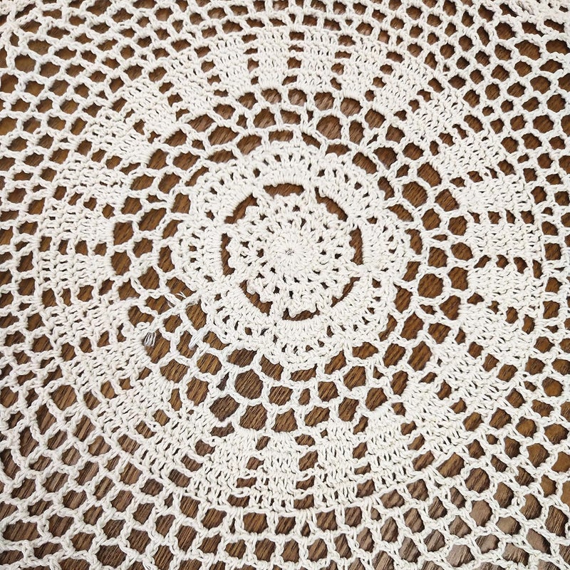 USTIDE 40-inch Handmade Crochet Cotton Tablecloth Round Beige Crochet Tablecloths Table Covers - Image 2
