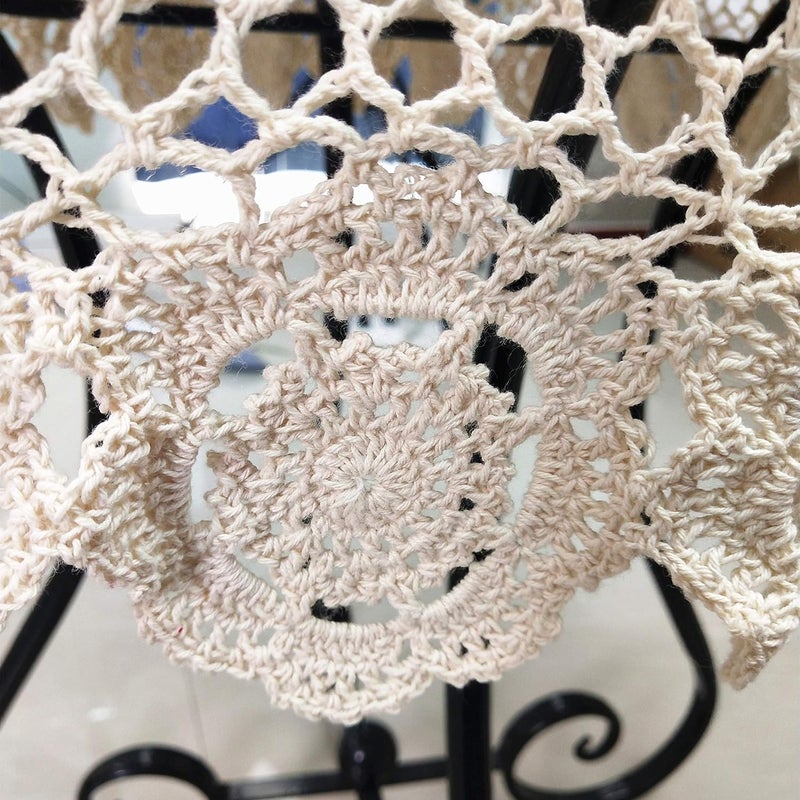 USTIDE 40-inch Handmade Crochet Cotton Tablecloth Round Beige Crochet Tablecloths Table Covers - Image 3