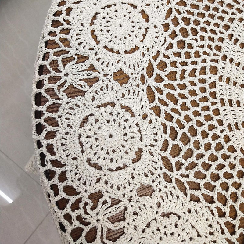 USTIDE 40-inch Handmade Crochet Cotton Tablecloth Round Beige Crochet Tablecloths Table Covers - Image 5