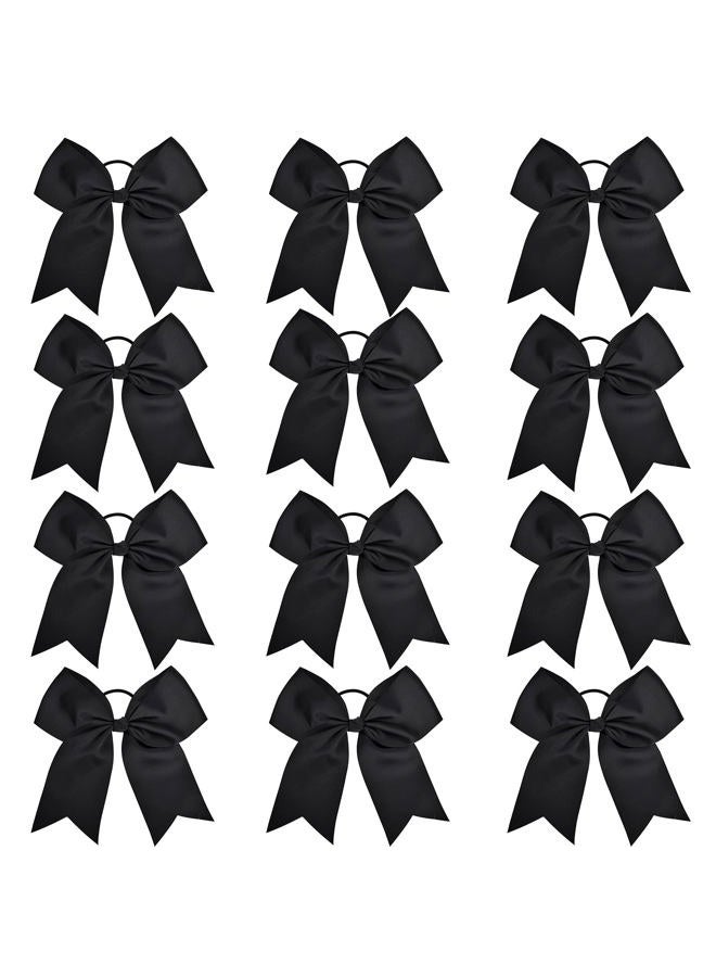 Aileam 12 Pcs Large Cheer Bows 8" Bulk Hair Bow Accessories with Ponytail Holder for Girls High School College Cheerleading - Image 1
