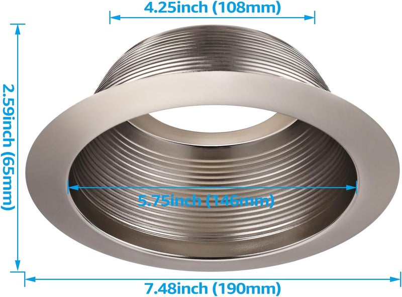 TORCHSTAR 12-Pack 6 Inch Integrated Can Light Trim, One Piece Baffle Trim, Full Metal, Fit Halo/Juno Remodel Recessed Housing, Satin Nickel - Image 2