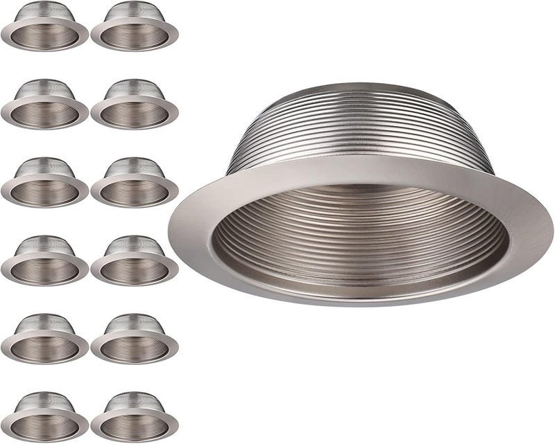 TORCHSTAR 12-Pack 6 Inch Integrated Can Light Trim, One Piece Baffle Trim, Full Metal, Fit Halo/Juno Remodel Recessed Housing, Satin Nickel - Image 1