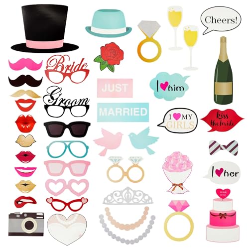 Blue Panda Wedding Photo Booth Props - 72-Piece Assorted Floral Cardstock Set, 3 x 2 to 10 x 7 in - Bridal Shower & Bachelorette Party Props for Wedding - Photo Booth with Sticks & Stickers - Image 5