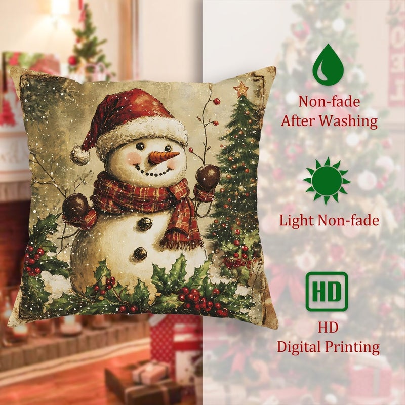 Christmas Throw Pillow Covers Set of 4, Vintage Holiday Character Cushion Cases, Festive Decorative Square Covers for Home Sofa Bed Couch 16x16 Inch - Image 5