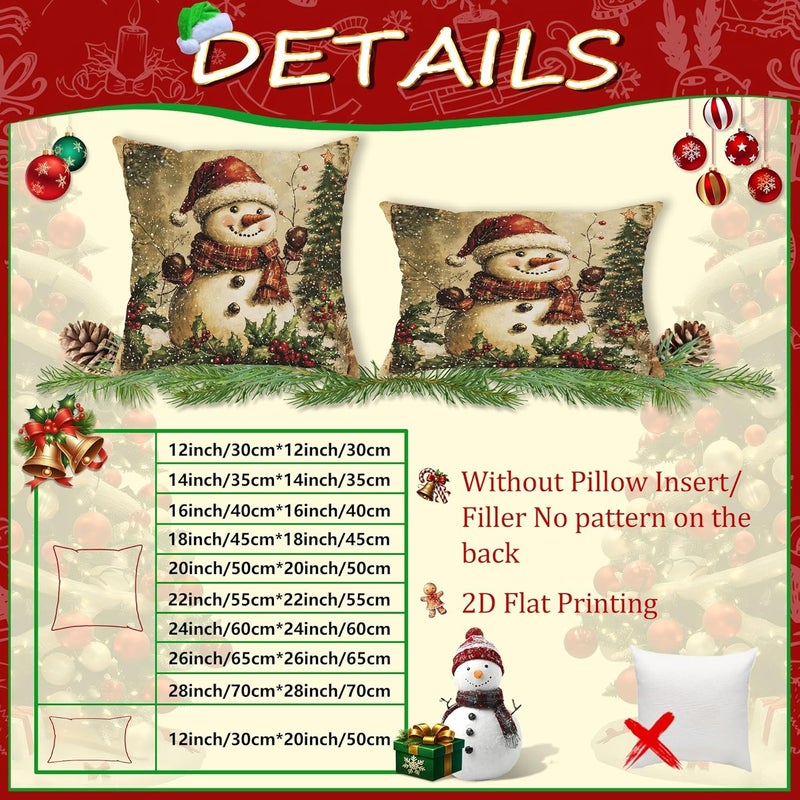 Christmas Throw Pillow Covers Set of 4, Vintage Holiday Character Cushion Cases, Festive Decorative Square Covers for Home Sofa Bed Couch 16x16 Inch - Image 3