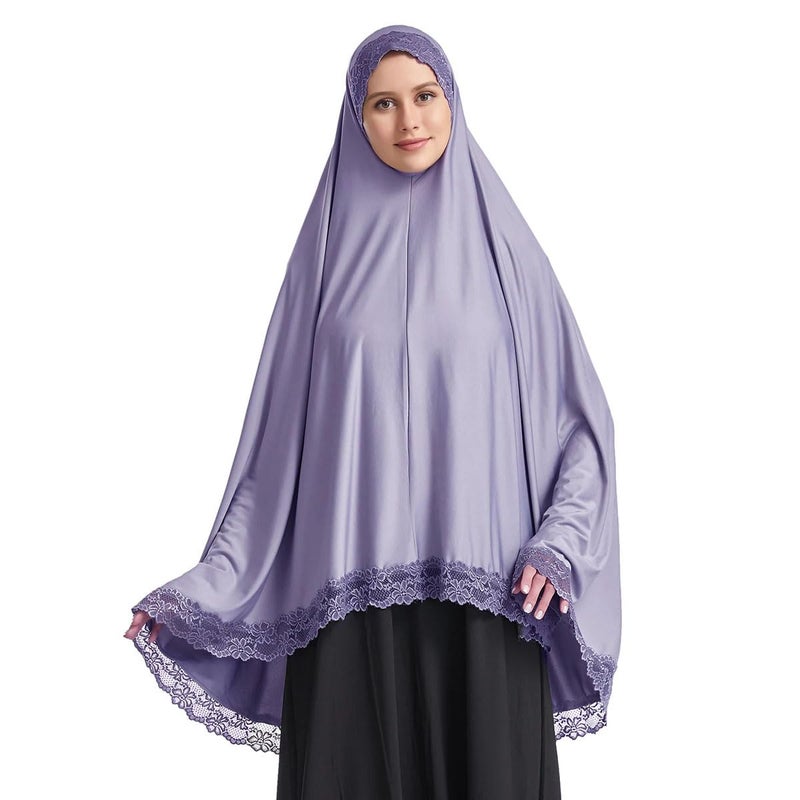 ICW Women Stretchable Jersey Jilbab Cum Prayer Khimar Hijab (Free Size) 42 Inch (Purple) For Female - Image 2