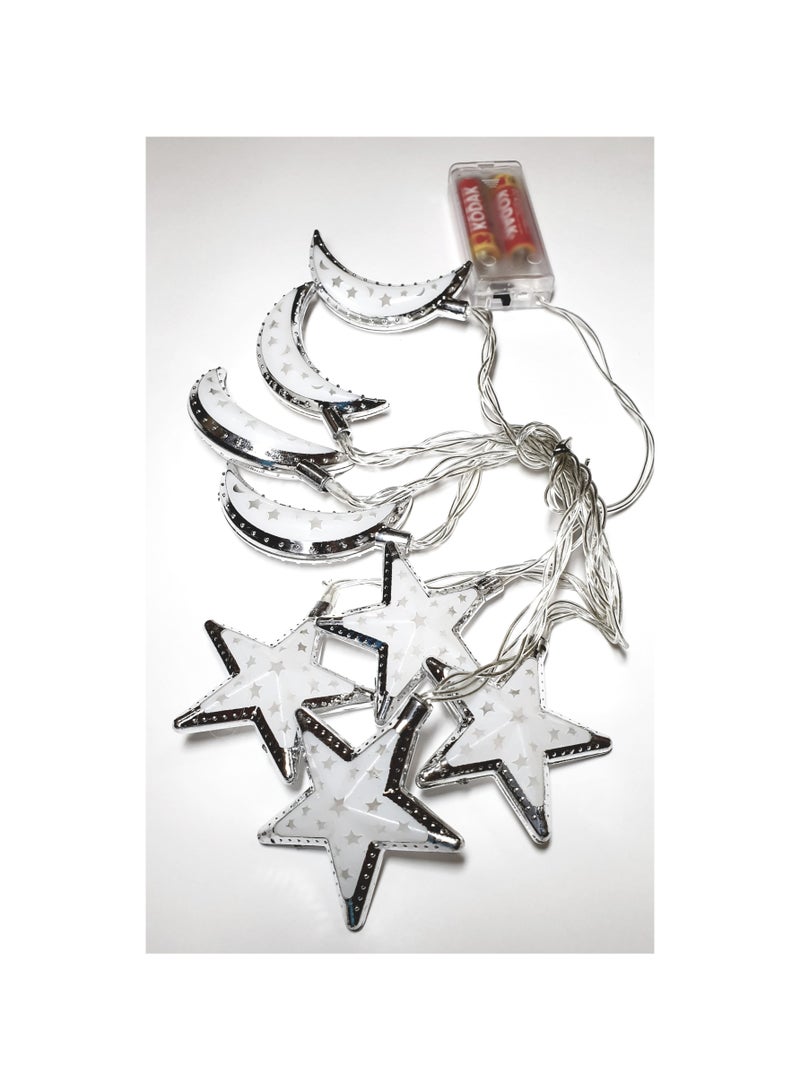 Al Zaabiah Silver Lanterns Moon & Stars Multicolor LED String Lights | Ramadan & Eid Decoration - Image 2