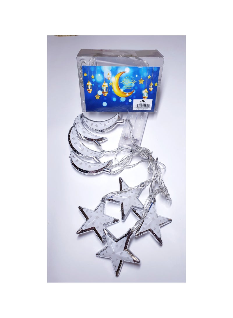 Al Zaabiah Silver Lanterns Moon & Stars Multicolor LED String Lights | Ramadan & Eid Decoration - Image 3