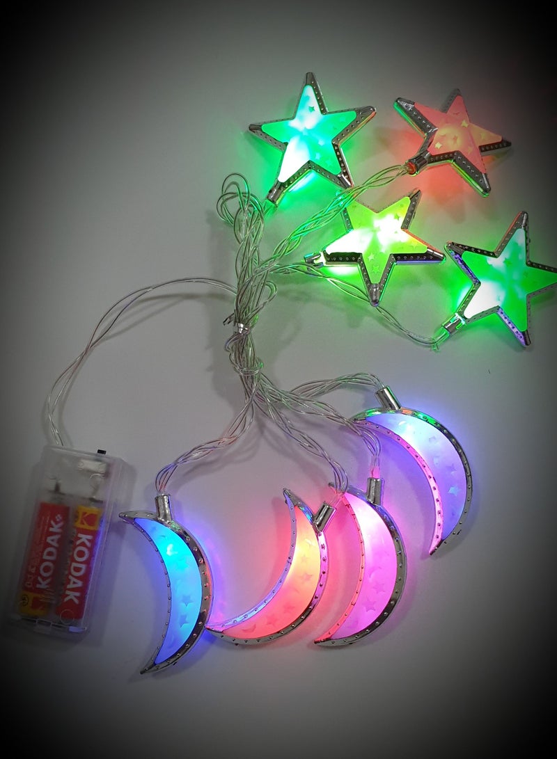 Al Zaabiah Silver Lanterns Moon & Stars Multicolor LED String Lights | Ramadan & Eid Decoration - Image 4