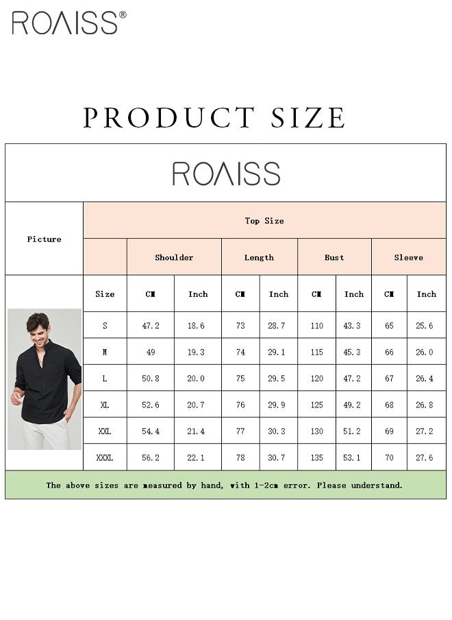 roaiss Fashionable Business Casual Stand Collar Shirt Men'S Daily Commuting Adjustable Sleeves Chest Pocket Button Pullover  - Image 5
