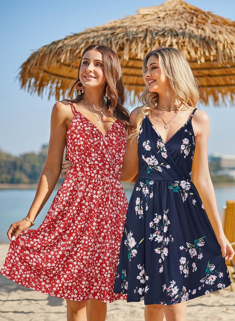 STYLEWORD 2025 Womens Summer V Neck Dresses Sun Spaghetti Strap Petite Sundress Casual Beach Hawaiian with Pocket(Floral46-412,L) - Image 5